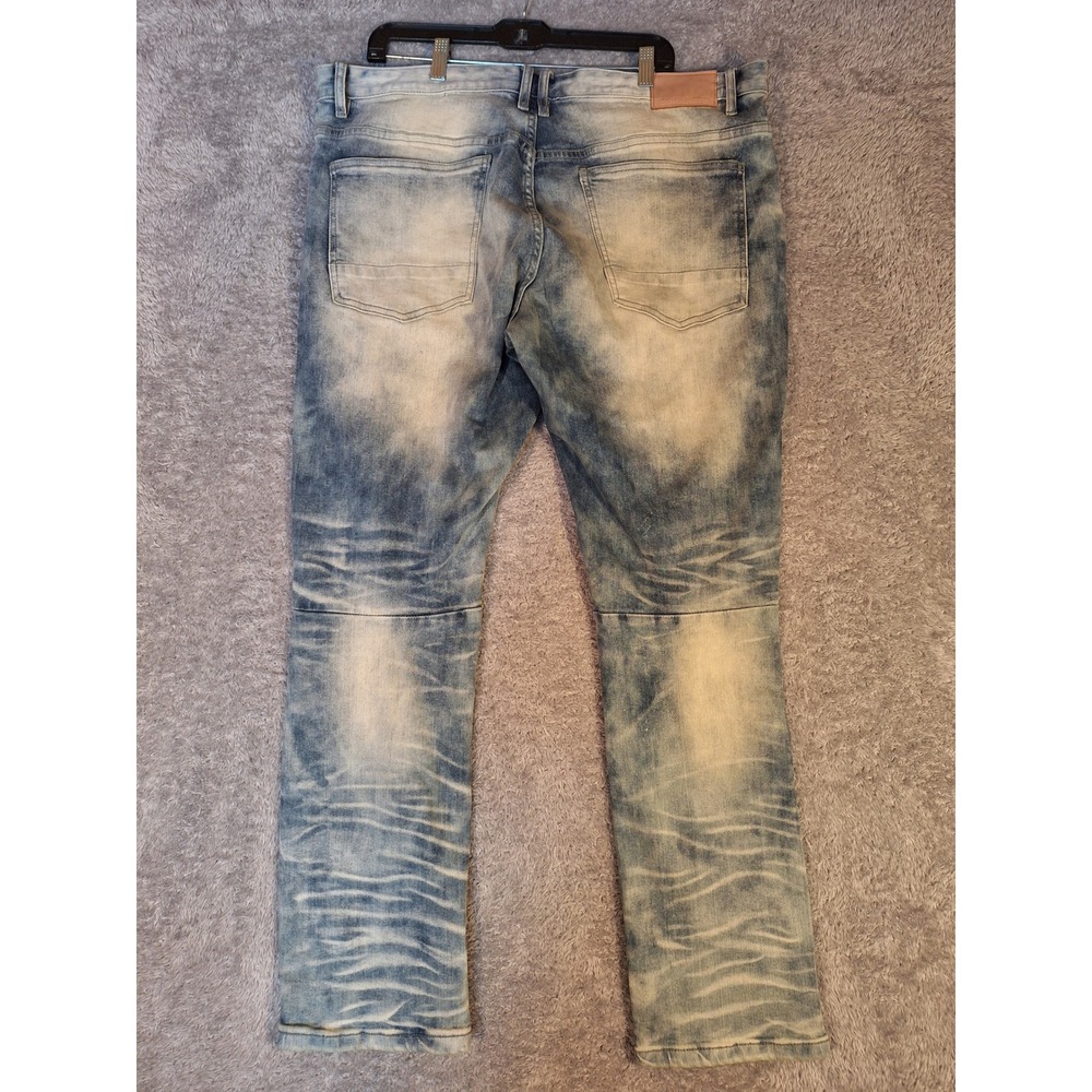 SMOKE RISE DENIM CO Mens Jeans 40x32 Blue Distressed Moto Ripped Splatter Grunge - Picture 2 of 16